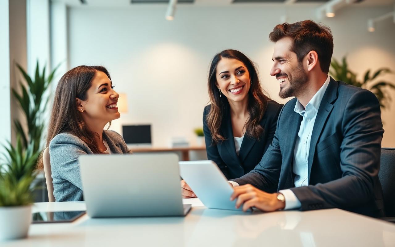 Friendly advisor speaking with personal clients